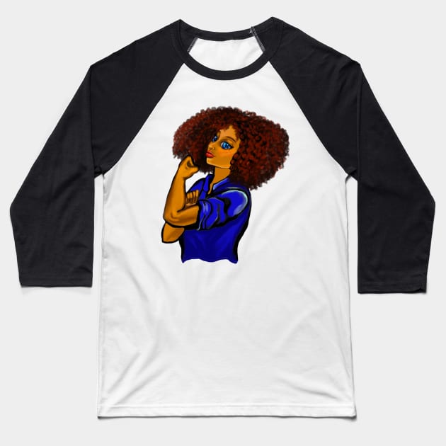 Anime Afro anime strong woman with afro and blue eyes Baseball T-Shirt by Artonmytee